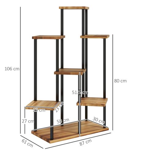 Outsunny 7 Tier Plant Stand, Tall Steel Wood Plant Shelf, Carbonised Finish