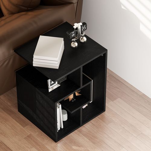 HOMCOM 3-Tier Side End Table Open Shelves Storage Magazine Desk Black