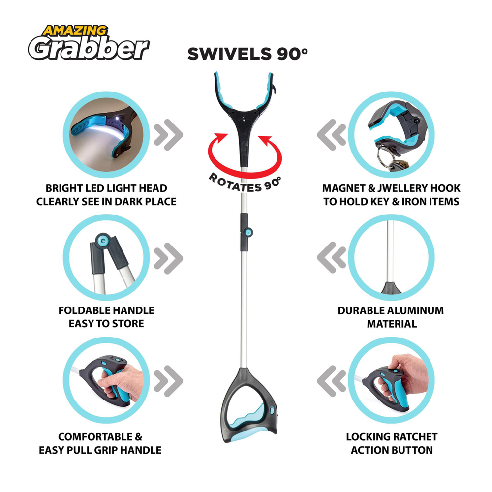 Lightweight Folding Long Reach Grabber Tool with LED Light - High-Quality & Efficient