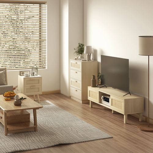 HOMCOM 4 Drawer Dresser, Boho Chest of Drawers Storage Cabinet, Natural