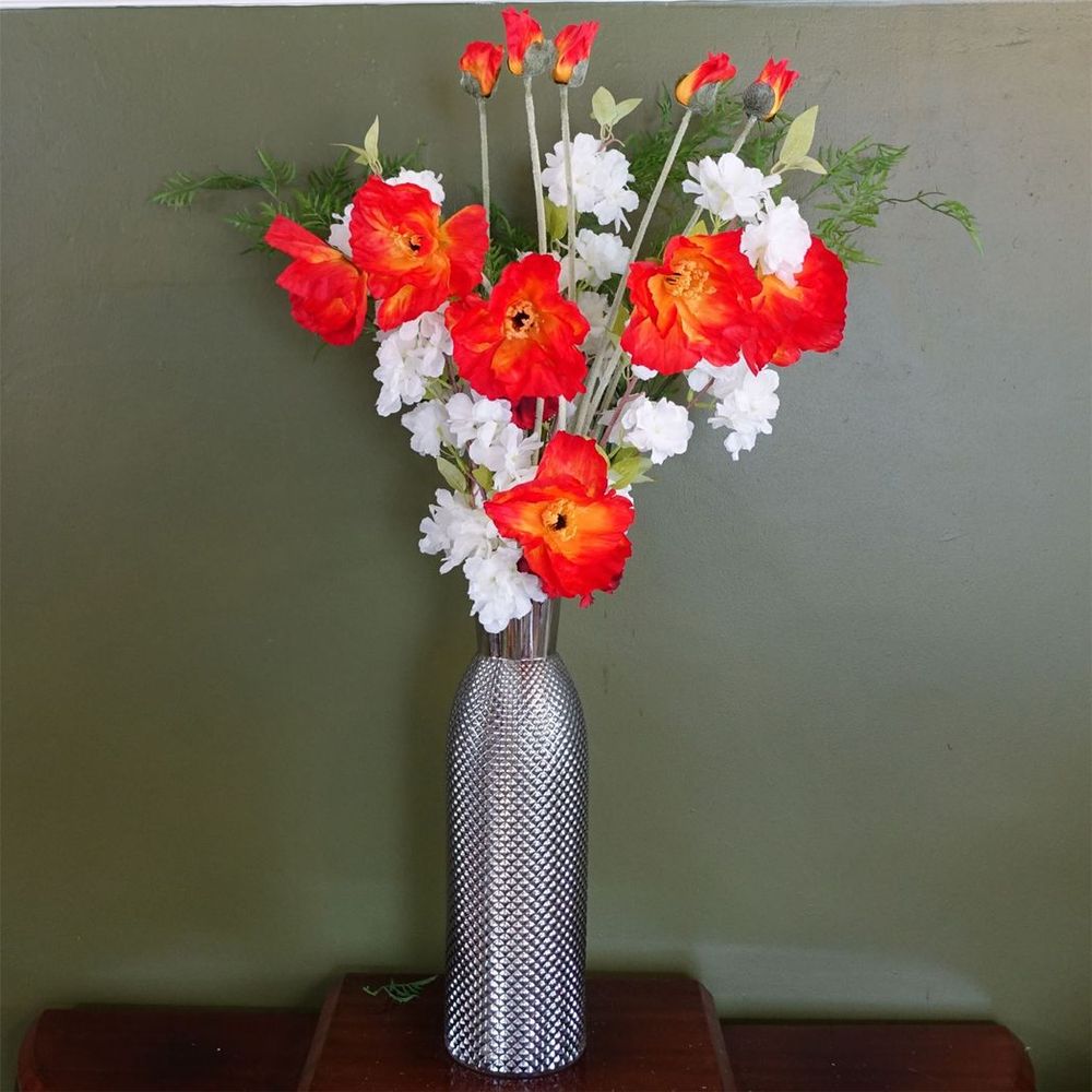 Premium Hand-Finished Smoke Grey Diamond Tall Glass Vase
