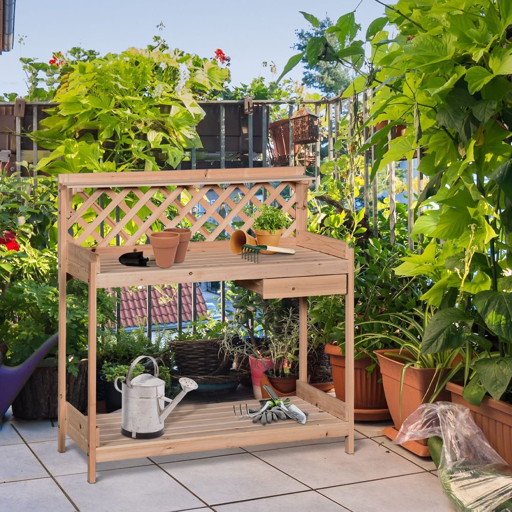 Fir Wood Outdoor Potting Table: Spacious, Storage, Durable. Perfect for Garden, Greenhouse. Tools Included.