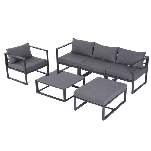 6pcs Garden Sectional Sofa Set Aluminum Frame Coffee Table Footstool Outsunny