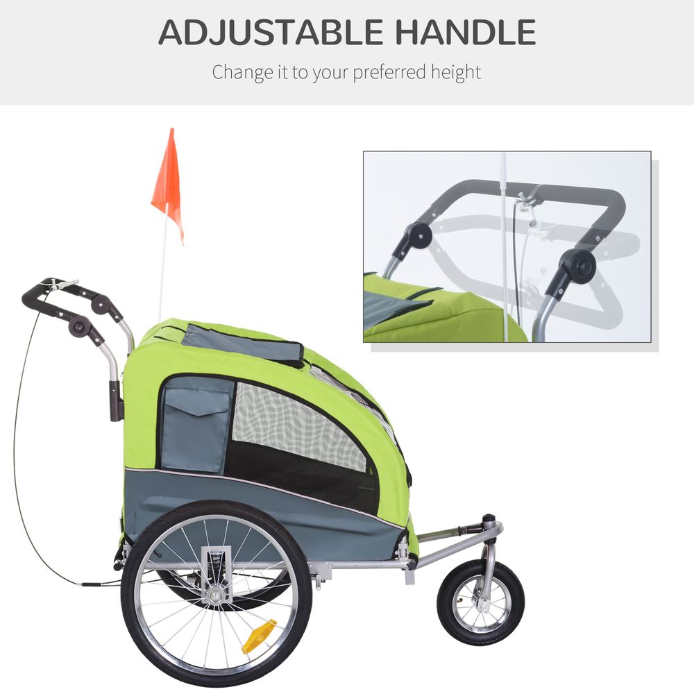 PawHut Dog Bike Trailer Pet Stroller Cart Carrier for Bicycle 360° Rotatable with Reflectors 3 Wheels Hitch Coupler Push/Pull/Brake Water Resistant Green