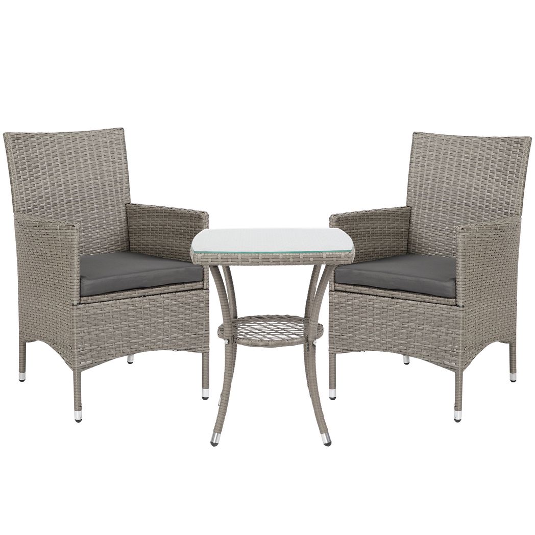 Outsunny 3pc Rattan Coffee Set-Grey Grey 60cmx58.5cmx89.5cm