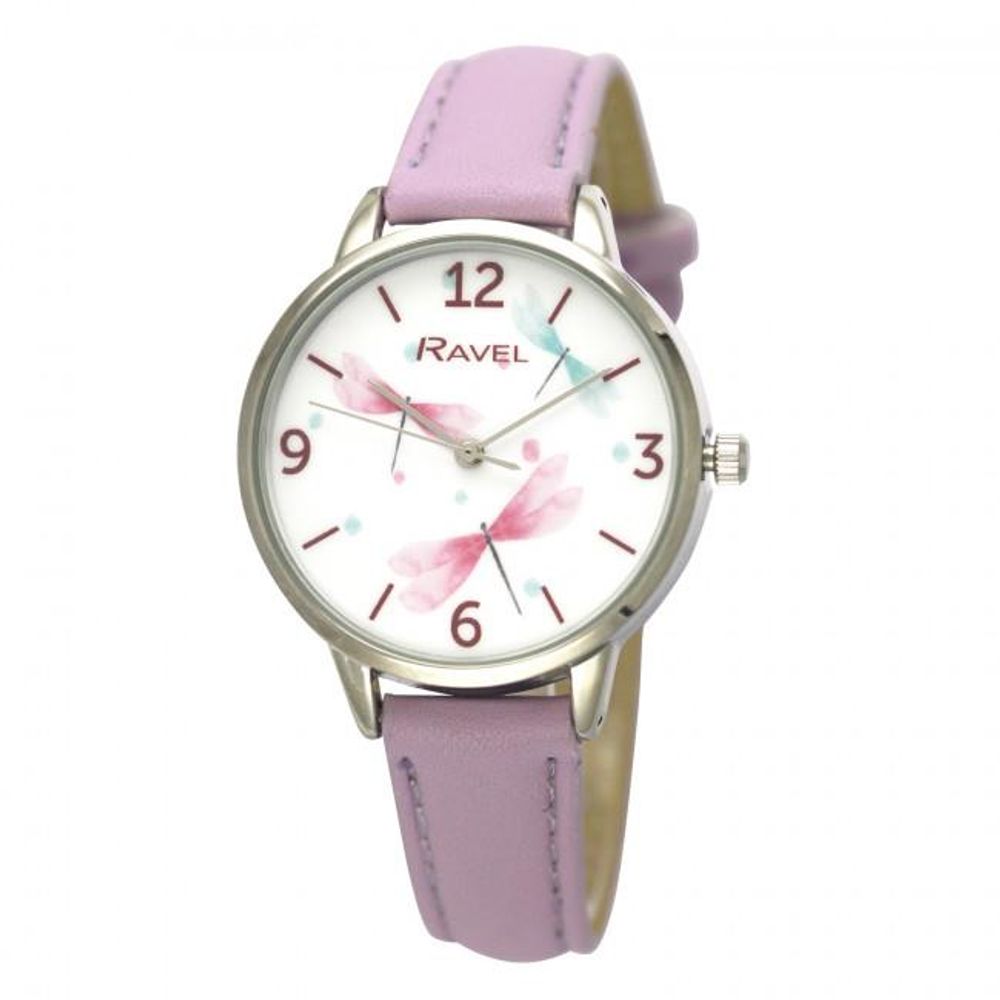 Ravel Ladies Dragonfly Leather Strap Watch - Lilac - RF011.7