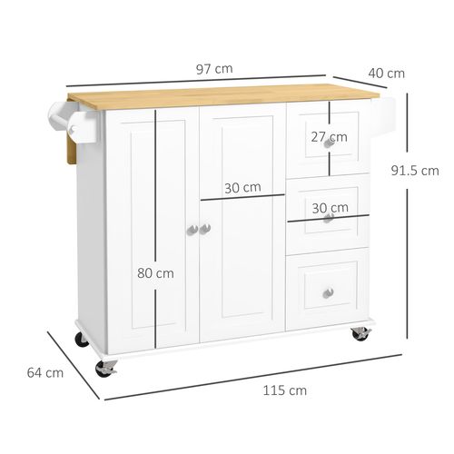 HOMCOM Kitchen Island on Wheels, Kitchen Cart with Drop Leaf, White