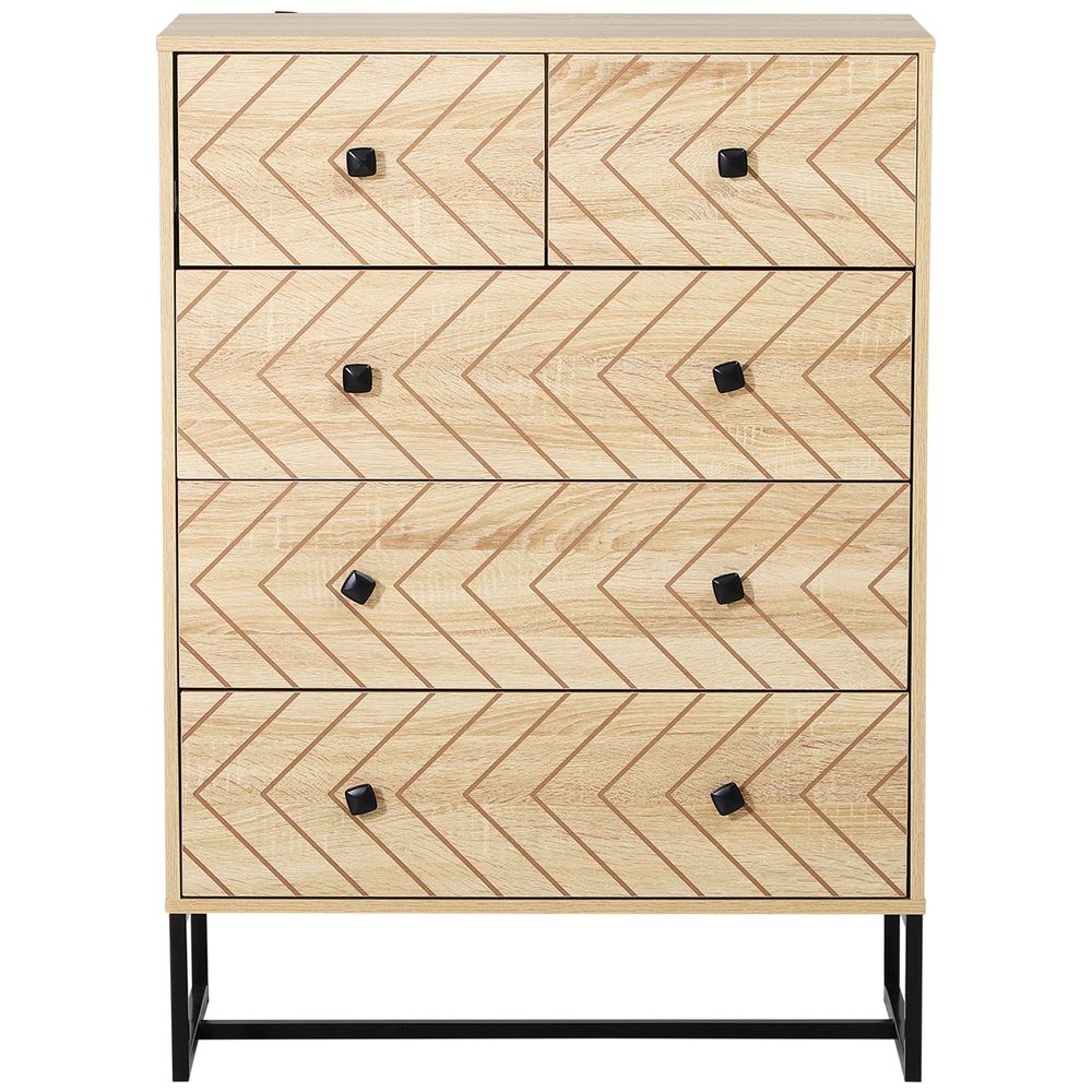Quirky Zig Zag Design Chest | 5 Drawers w/ Metal Handles