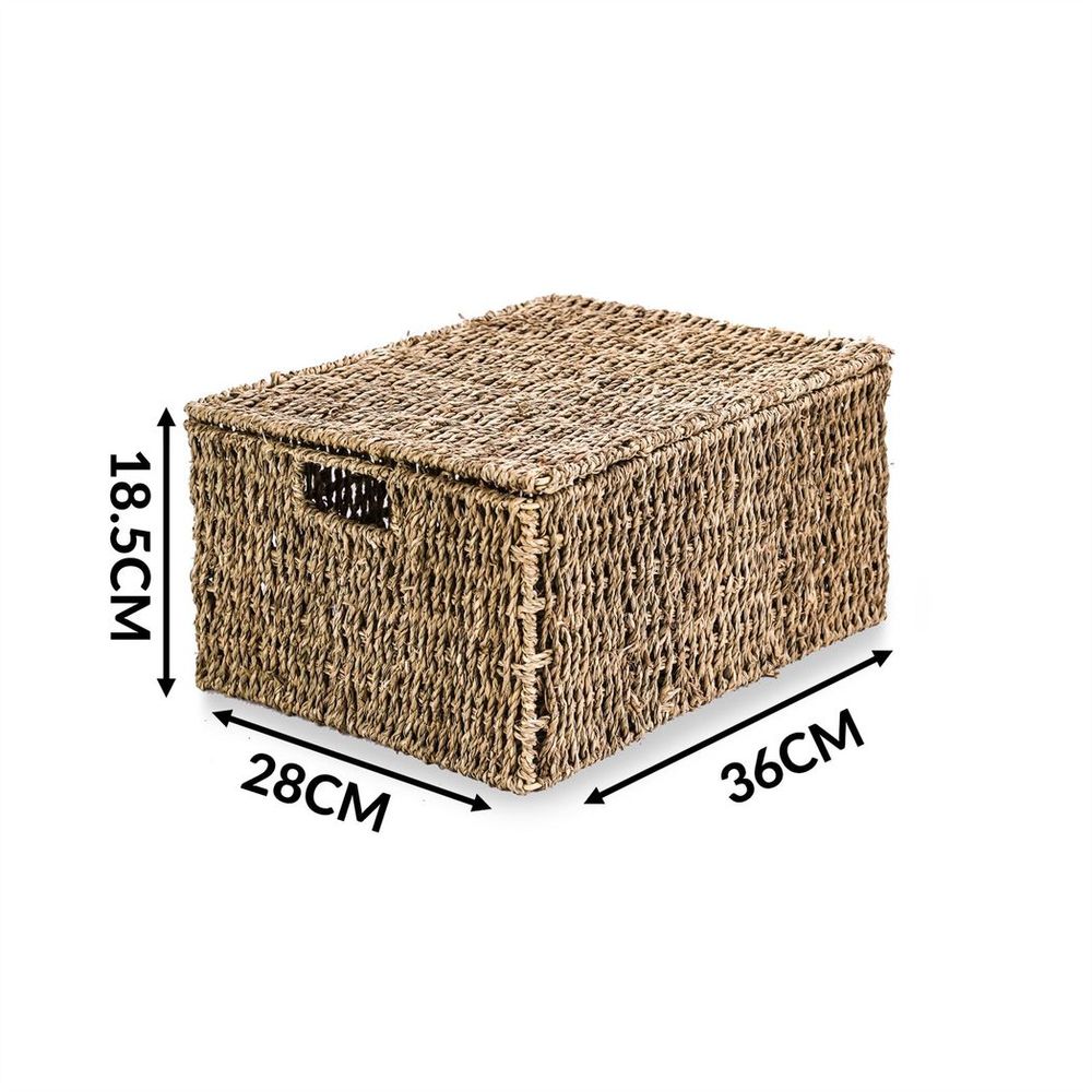 Charming Seagrass Storage Basket with Lid | M&W - Lightweight & Eco-Friendly - Perfect for Home Organization & Picnics