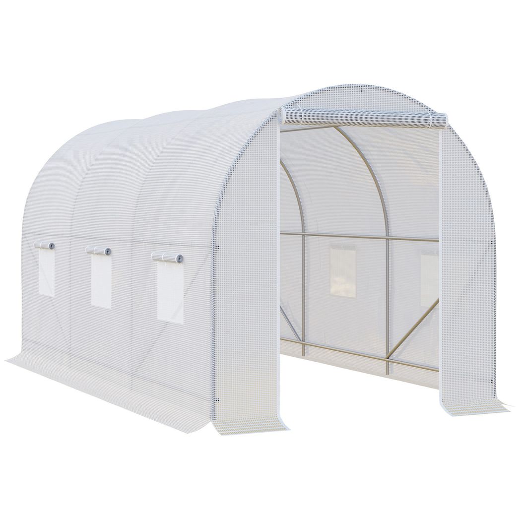 Outsunny 3.5 L x 2 W x 2H m Walk-in Greenhouse-White PE White 3.5m x 2m x 2m