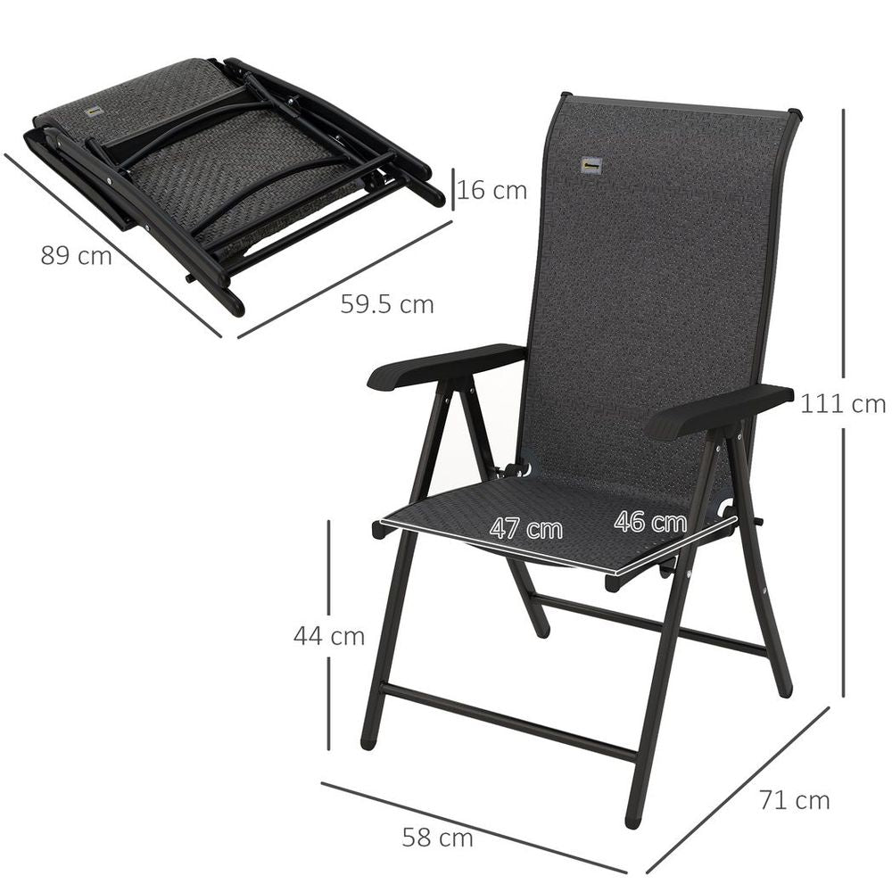 Premium Outsunny Rattan Folding Chairs - Set of 2 | Adjustable Backrest | Grey