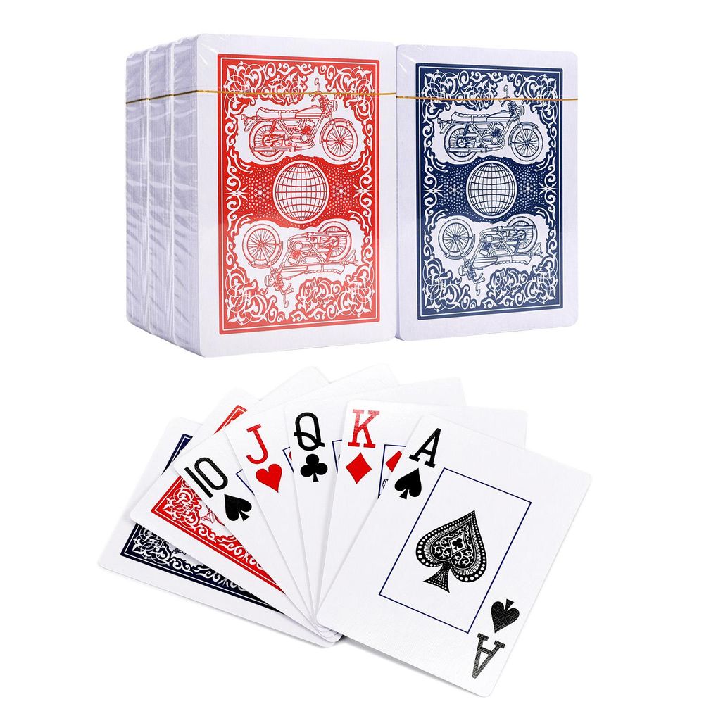 Vinsani Traditional Motorbike Poker Casino Plastic Coated Playing Cards Decks (2 / 4 / 6 / 12)