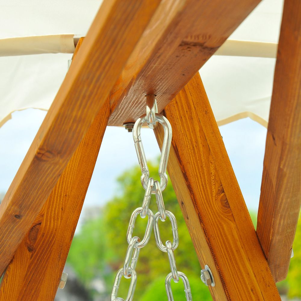 Outsunny 2 Seater Garden Swing Seat Wooden Swing Chair Outdoor Hammock Bench Furniture, Cream White