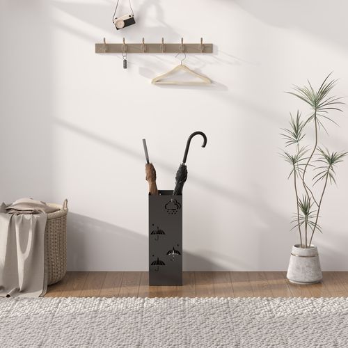 HOMCOM Decorative Umbrella Holder w/ Drip Tray 4 Hooks for Entryway Black