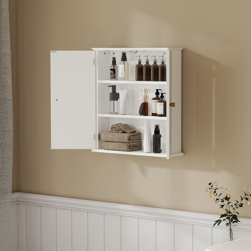 HOMCOM Bathroom Wall Cabinet, Wall Cupboard with Adjustable Shelf, White