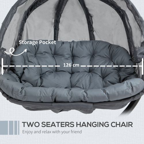 Double Hanging Egg Chair 2 Seaters Swing Hammock w/ Cushion, Grey