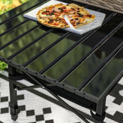 Outsunny Folding Camping Table w/ Adjustable Height, Storage Basket, Black