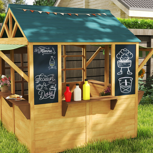 AIYAPLAY Wooden Playhouse for Kids Outdoor, Foldable Wendy House, Brown