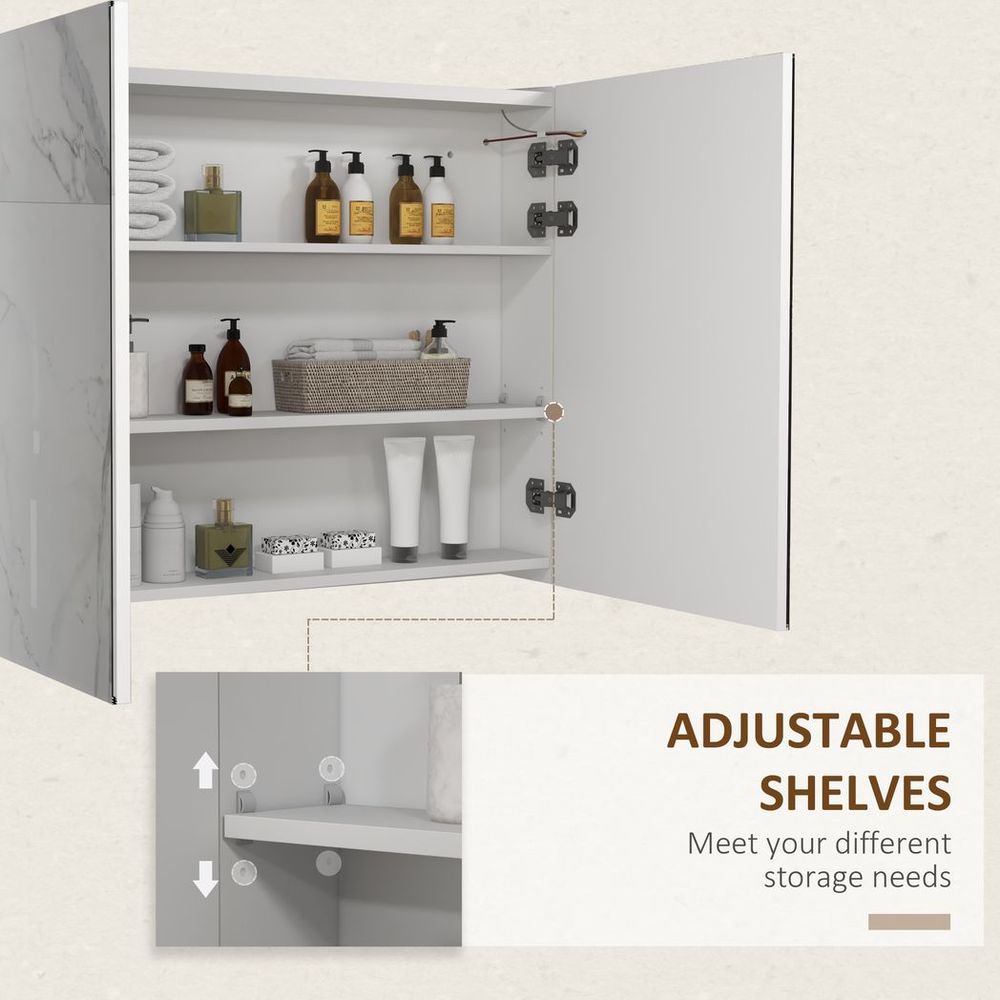 kleankin Wall Mounted Bathroom Storage Cupboard with Mirror, LED Light, USB