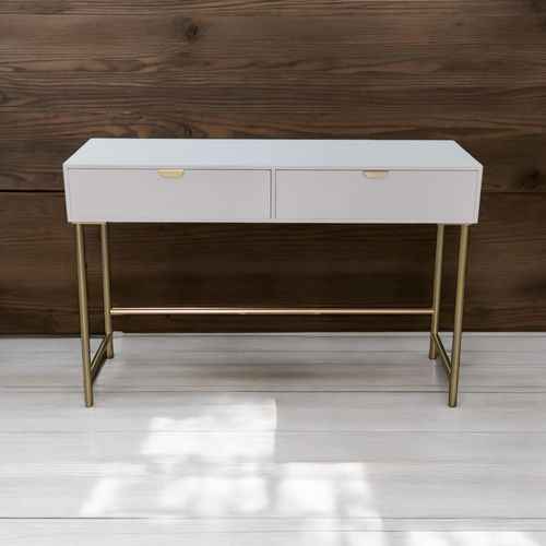 120CM WHITE WOODEN 2 DRAWER SIDE TABLE
