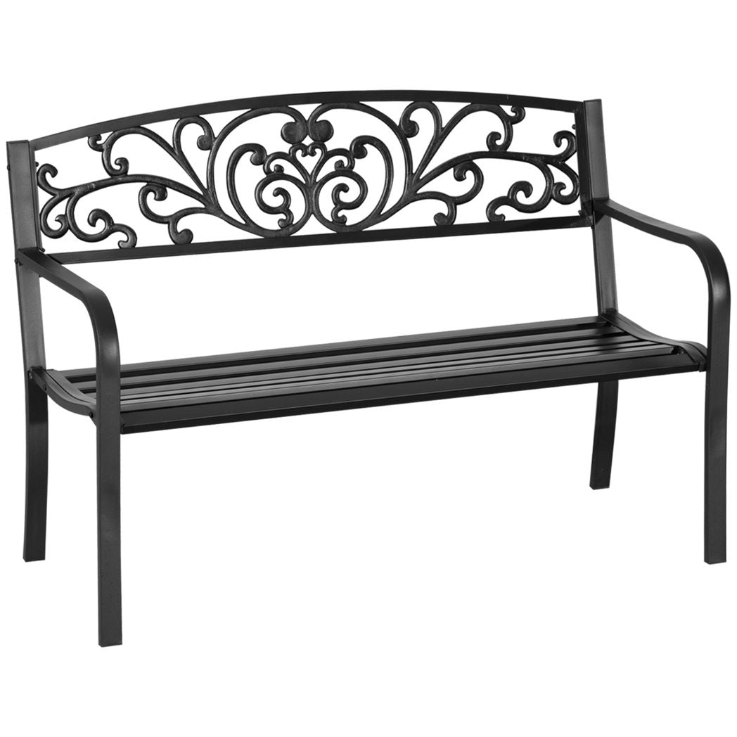 Outsunny 2-Seater Garden Bench, Steel-Black Black 126L x 60W x 85H