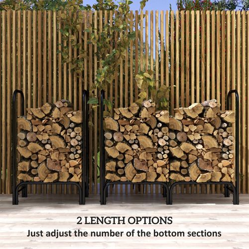 Outsunny 4FT Firewood Rack Holder W/ Canvas Carrier and Oxford Cover, Black