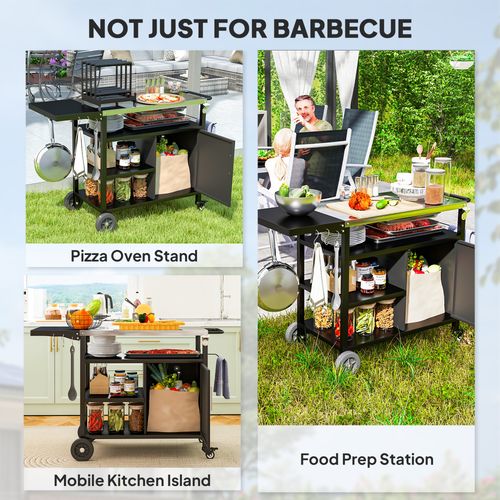 Outsunny Stainless Steel Outdoor BBQ Trolley with Folding Side table, Black