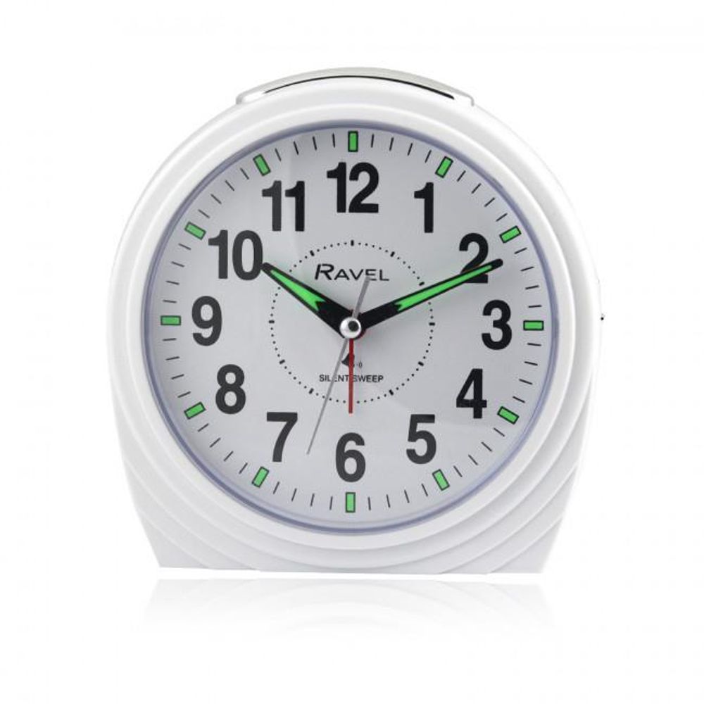 Ravel Large Art Deco Bedside / Mantel Quartz Alarm Clock - Gloss White