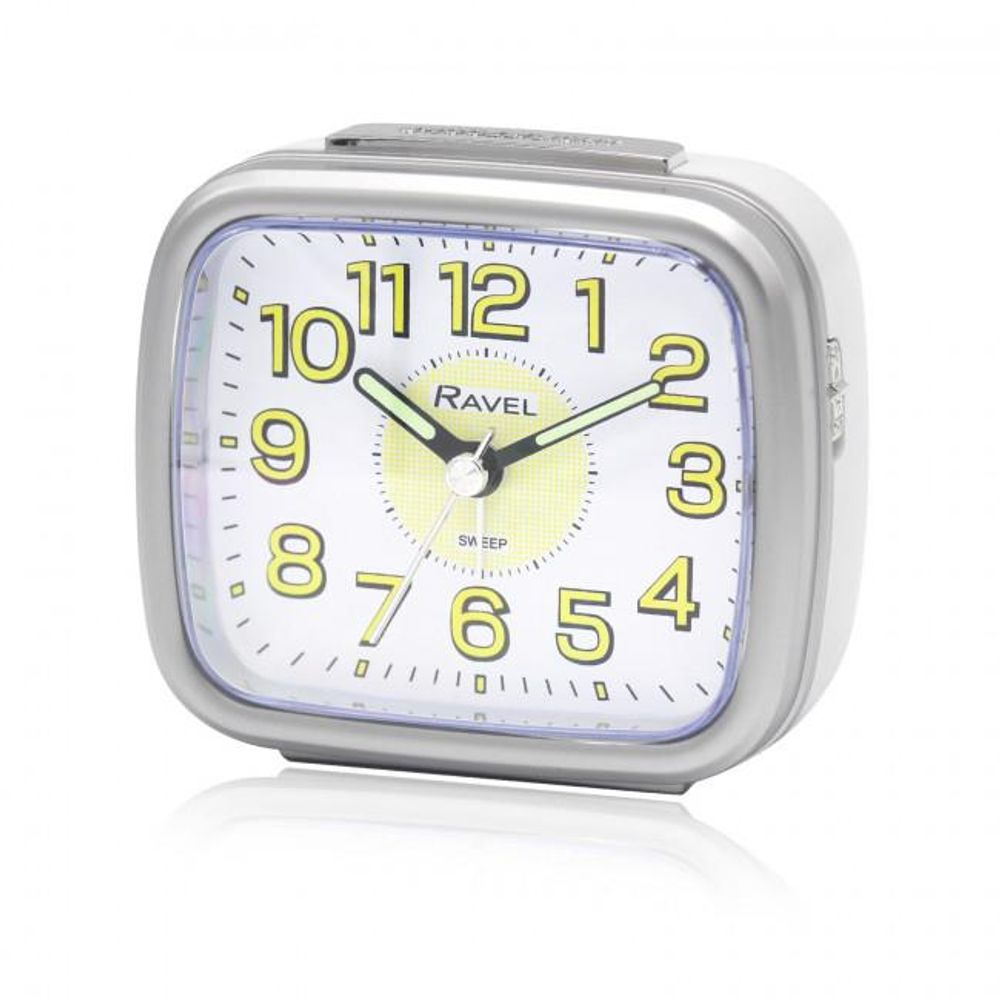 Ravel Mid sized Bedside Quartz Alarm Clock White/Silver RC044.14