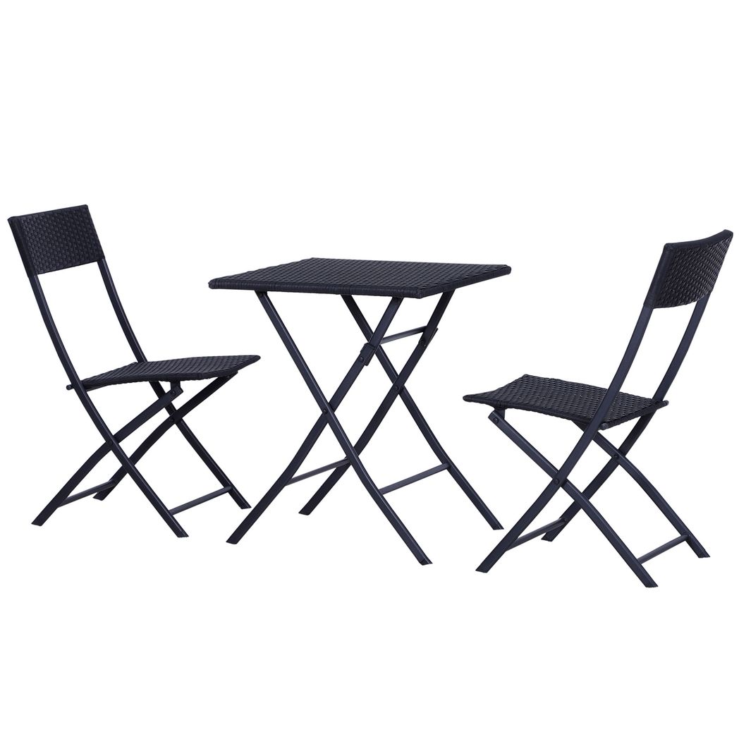 Outsunny 3pc Rattan Furniture Set :2 X Chairs,1 X Table - Black Black 60cm x 60cm x 72cm