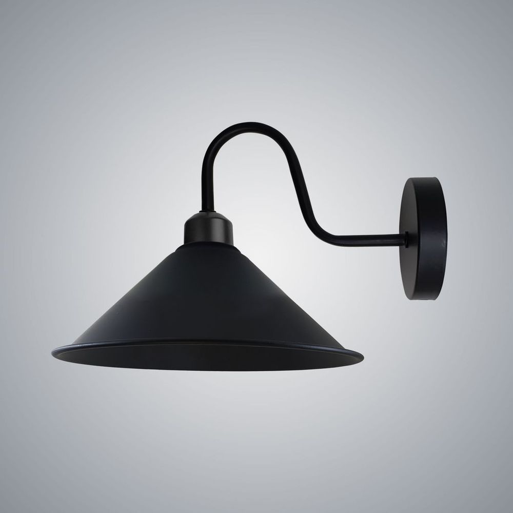 Black Wall Light Fixture,Black Wall Sconce E27 Base Socket Screw Type Wall Mounted Swan Neck Cone Shape Shade