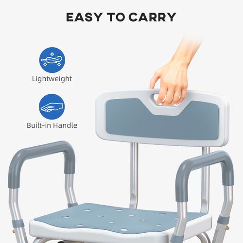 HOMCOM EVA Padded Shower Stool with Back and Arms 4 Suction Foot Pads