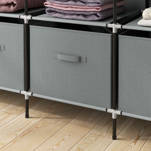 HOMCOM Fabric Wardrobe w/ 12 Shelves 2 Hanging Rails Foldable Closets