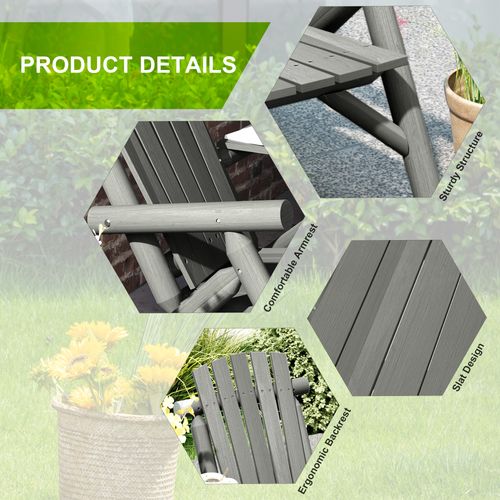 Outsunny Wood Patio Bench 2 Seats w/ Centre Coffee Table, Grey