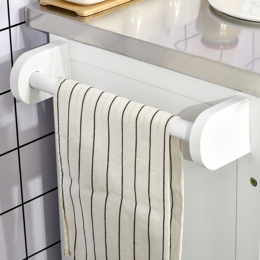 Rolling Kitchen Cart Storage Trolley with Drawer Towel Rail Steel White