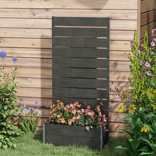 Outsunny Raised Garden Bed with Trellis and Drainage Hole, Planter Box Black