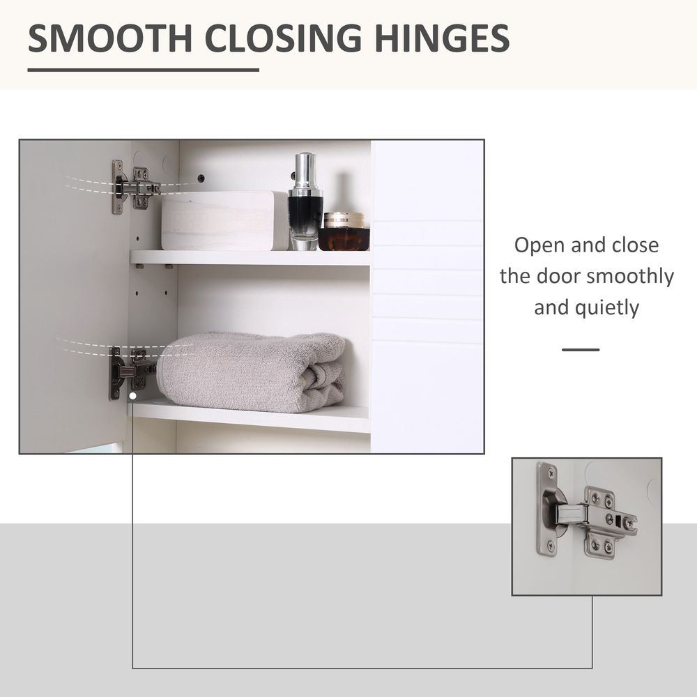 kleankin Bathroom Mirror Cabinet Wall-Mounted Storage w/Double Door Adjustable Shelf - White