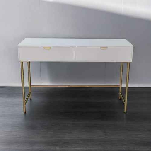 120CM WHITE WOODEN 2 DRAWER SIDE TABLE