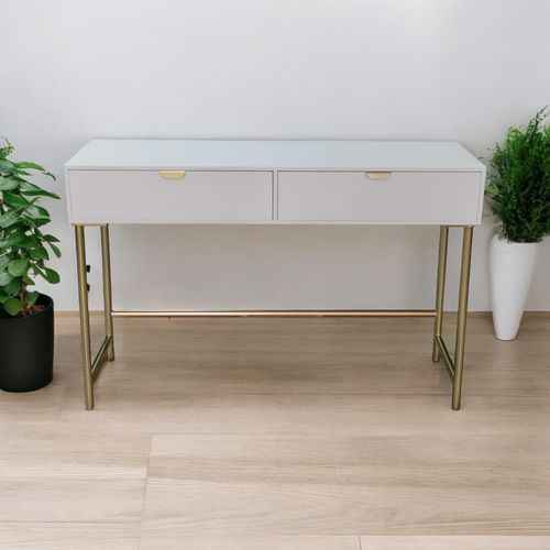 120CM WHITE WOODEN 2 DRAWER SIDE TABLE