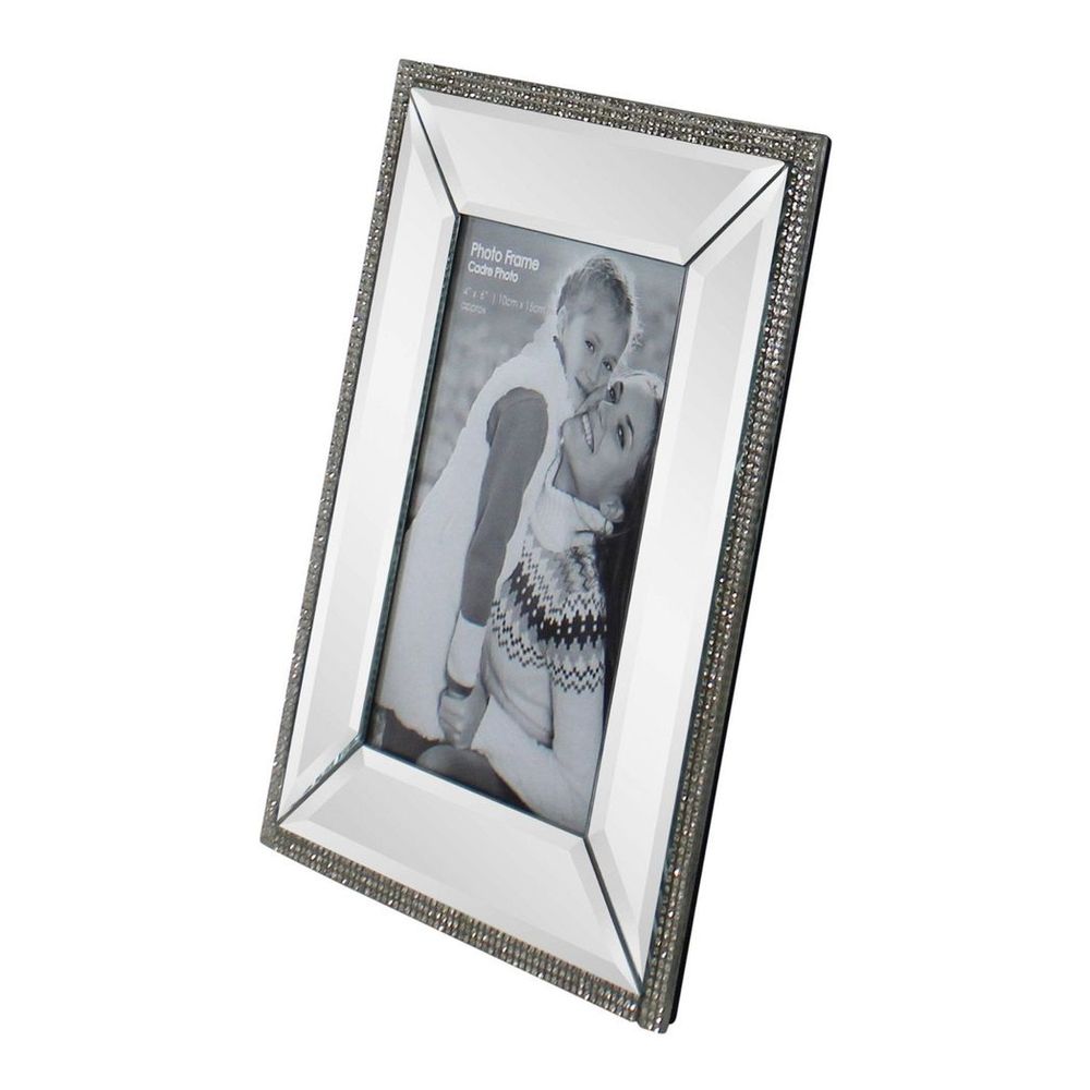Premium 4x6 Mirrored Photo Frame w/Crystal Detail: Freestanding, High Quality, Elegant Design