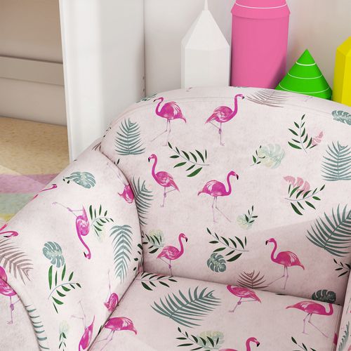 AIYAPLAY Kids Sofa Chair, Toddler Armchair with Flamingo Design, Wooden Frame, Upholstered Toddler Chair for Bedroom, Playroom, Kids Room, Pink
