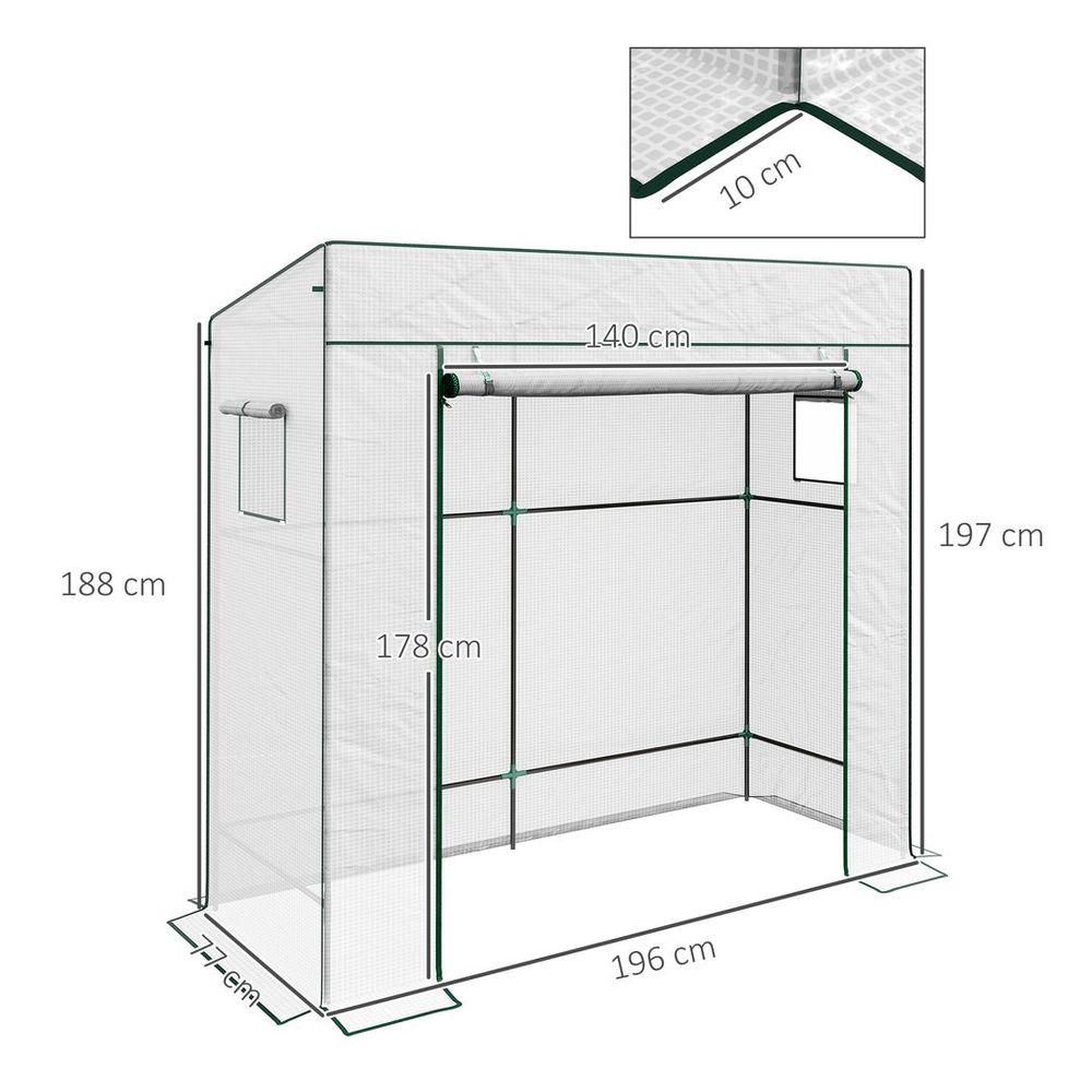 Outsunny Walk-in Garden Green House Large Roll-up Door and 2 Mesh Windows White