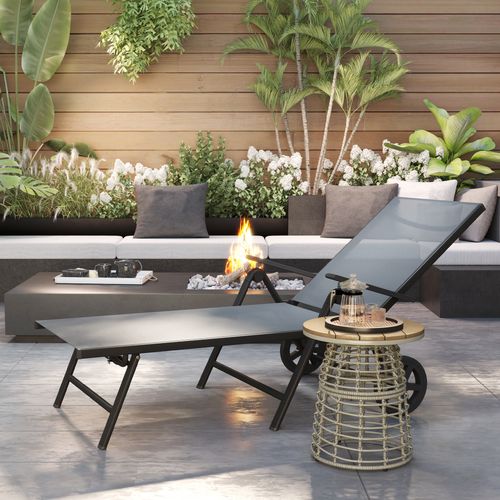 Outsunny Folding Sun Lounger w/ Wheels, 5-Position Adjustable Sunbed, Grey