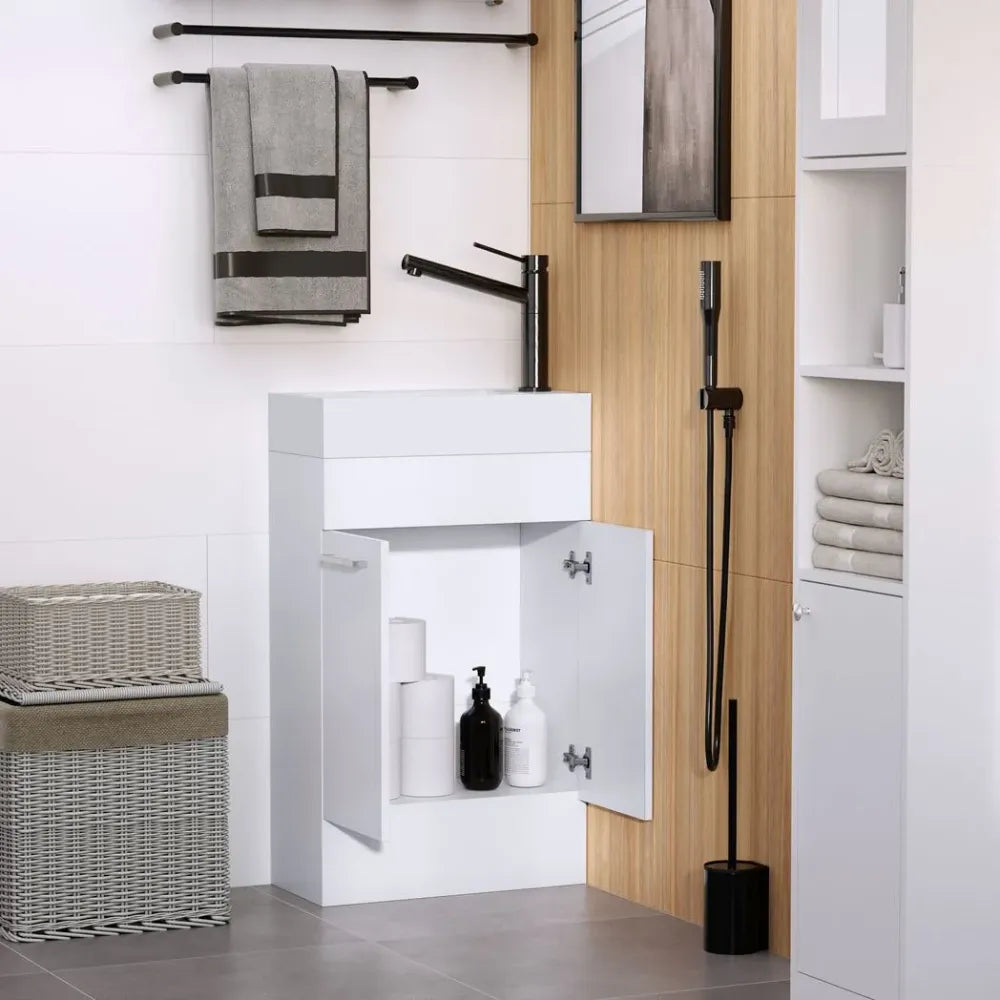 Bathroom Vanity Unit Wash Basin Base Cabinet Two Doors With Ceramic Sink White