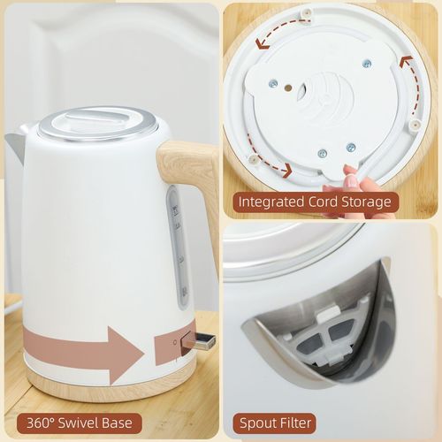 HOMCOM 1.7L Electric Fast Boil Kettle and 2 Slice Toaster Set, White