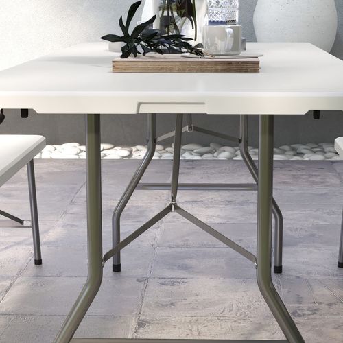 Outsunny Folding Garden Table, Patio Table with Metal Frame, White