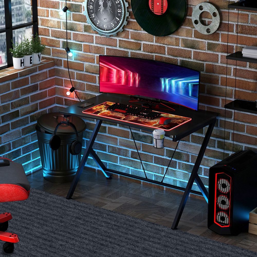 Gaming Desk Computer Table Metal Frame Black