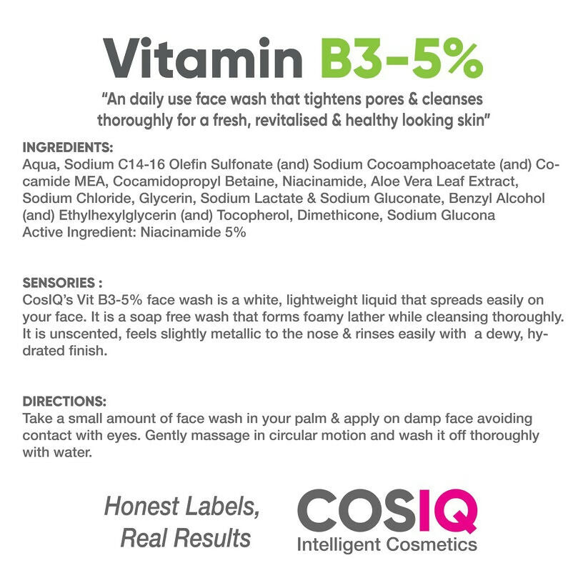 Cos-IQ Vitamin B3-5% Niacinamide Face Wash for Smooth and Even Skin