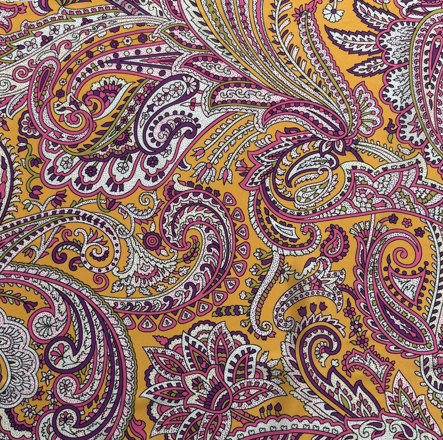 Vibrant Pink & Yellow Paisley Fabric by the Metre