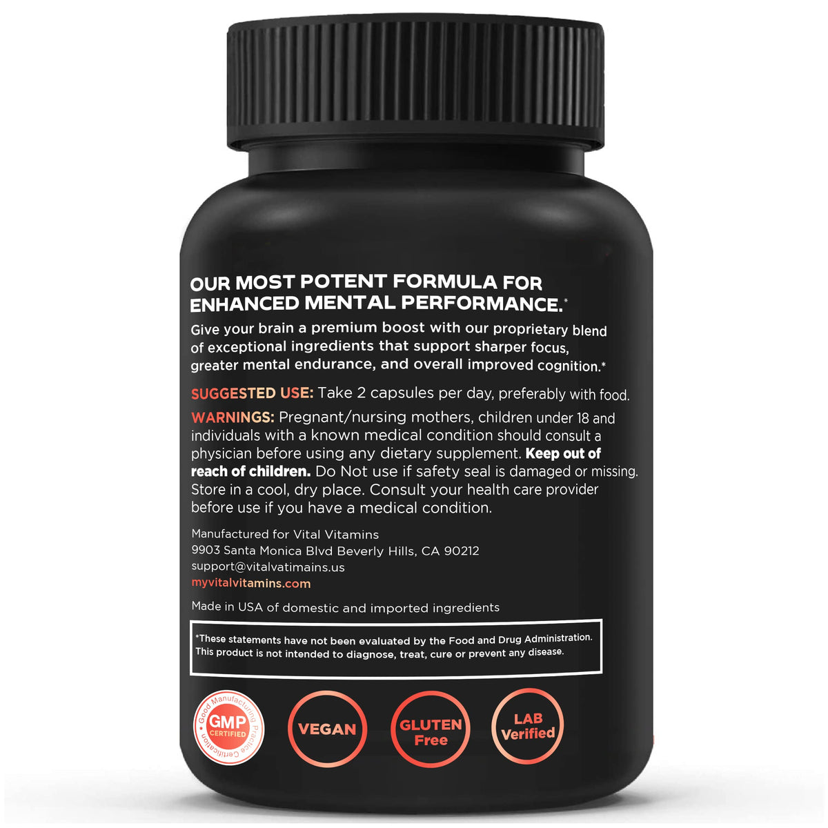 Vital Vitamins Nootropic Brain Supplement Plus – Memory & Focus (Lion's Mane) 60 Caps
